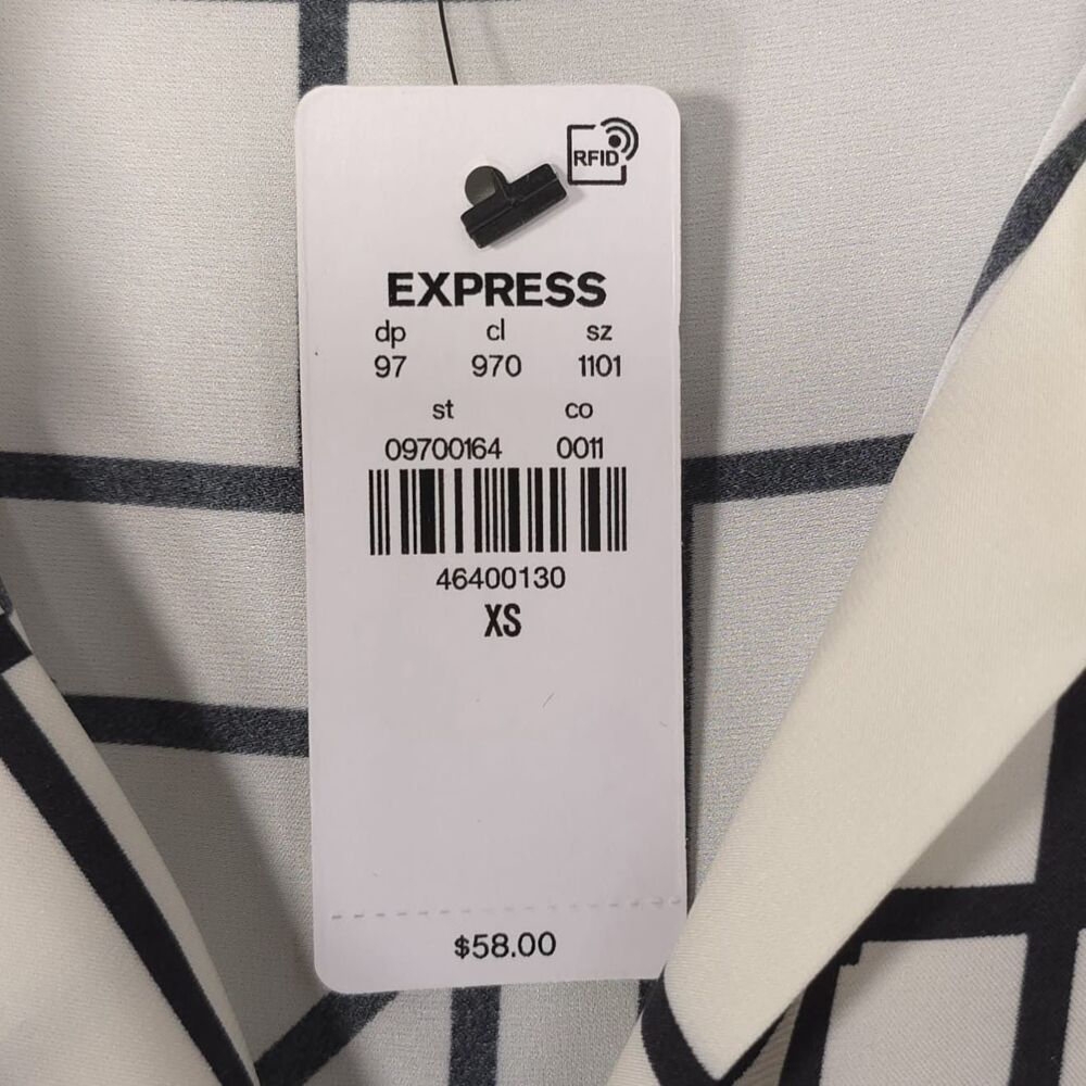 EXPRESS‎ New Women's Top Shirt XS Geometric Black Cream Boyfriend Portofino - Picture 10 of 11